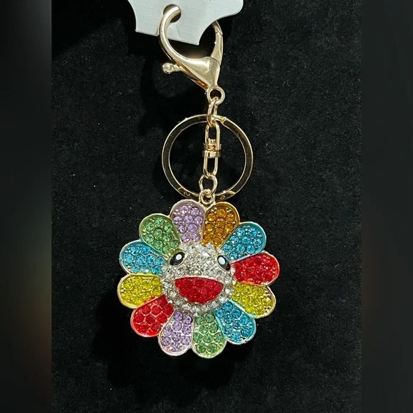 Gold-Tone Rainbow Crystal SunFlower Keychain Charm - Picture 5 of 5